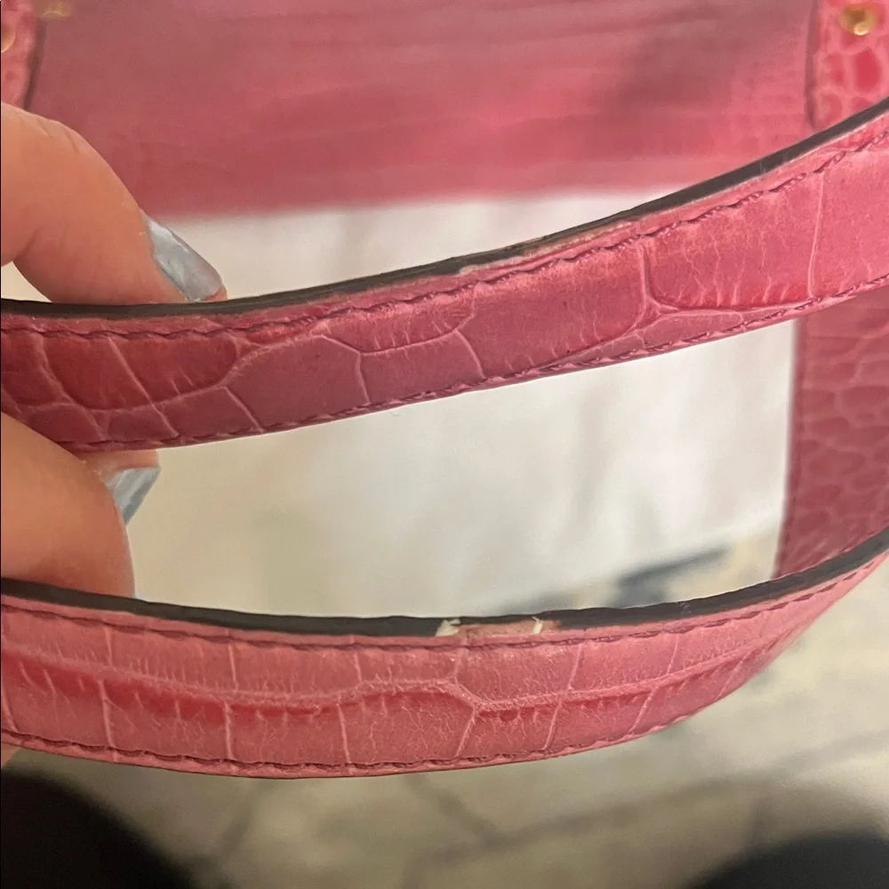 Kate Spade Pink Embossed Leather Satchel | Statement Shoulder Bag Gold Hardware